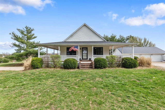 7238 State Highway D, Jackson, MO 63755 - country-style home with covered porch, a front lawn, a garage, and driveway