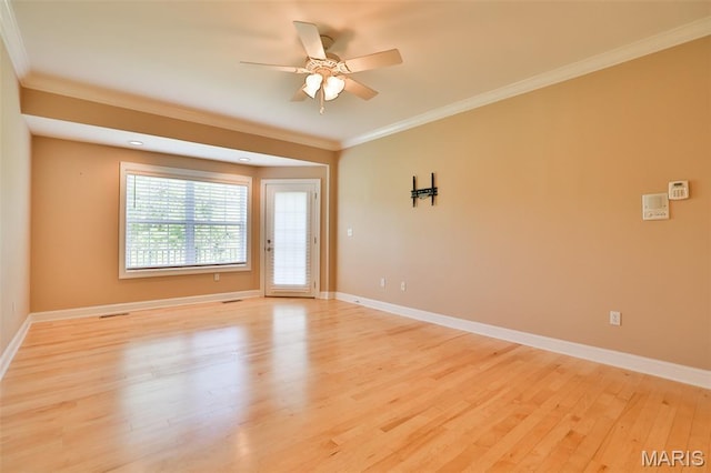 409 Country Club Vw, Edwardsville, IL 62025 - empty room with ornamental molding, light wood-type flooring, a ceiling fan, and baseboards
