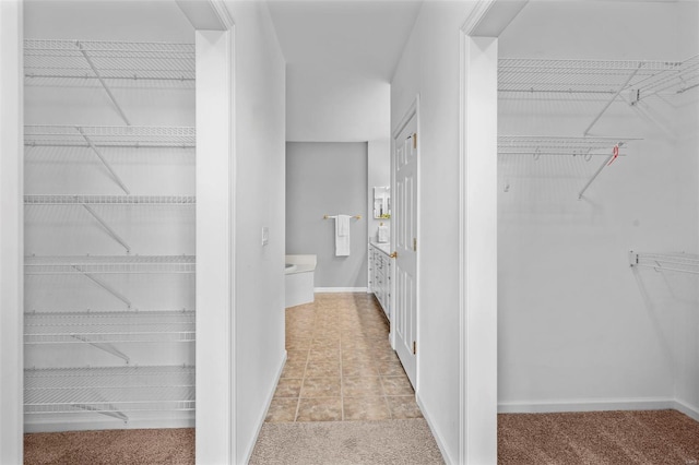 bathroom with baseboards and a walk in closet