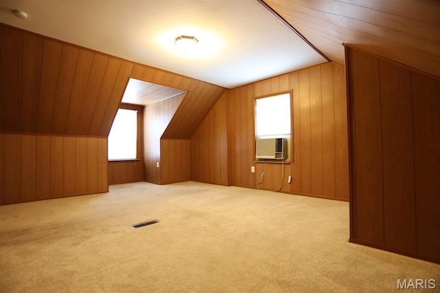 7710 Saint Albans Ave, Maplewood, MO 63117 - bonus room with vaulted ceiling, cooling unit, carpet floors, and wood walls