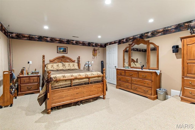 bedroom featuring carpet floors and recessed lighting