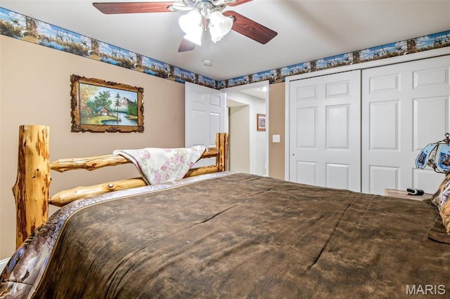 bedroom with a closet and ceiling fan