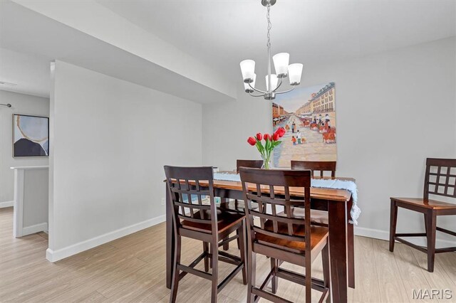 9003 Cardinal Ter, Saint Louis, MO 63144 - dining space featuring light wood finished floors, a chandelier, and baseboards