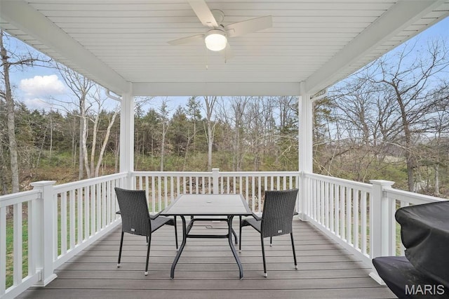 19011 Pinckney Manor Ct, Warrenton, MO 63383 - deck with ceiling fan and outdoor dining area