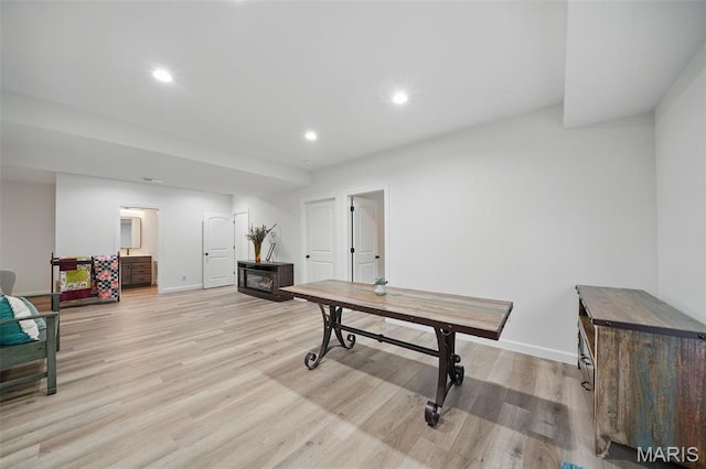 19011 Pinckney Manor Ct, Warrenton, MO 63383 - game room featuring light wood-style flooring, baseboards, and recessed lighting