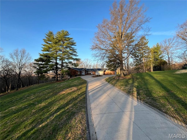 view of front facade with a front yard and concrete driveway
