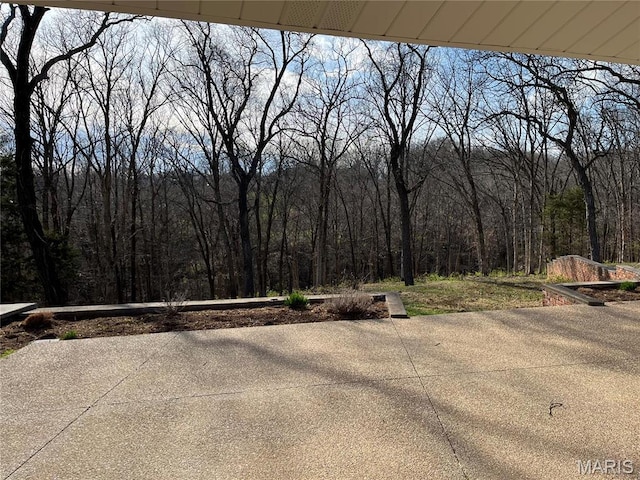 view of street with a wooded view