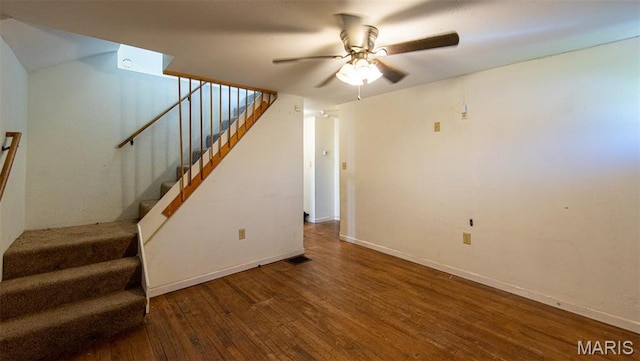 290 E Oak St, Saint Clair, MO 63077 - staircase featuring hardwood / wood-style flooring, ceiling fan, and baseboards
