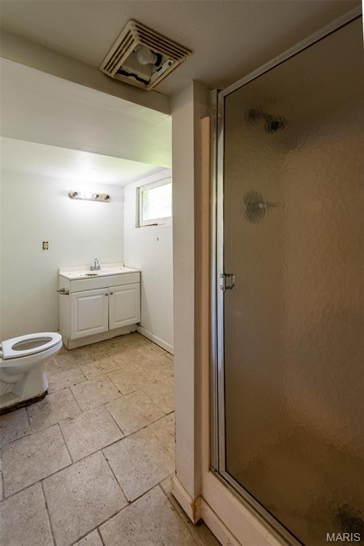 290 E Oak St, Saint Clair, MO 63077 - bathroom featuring a shower stall, vanity, and toilet