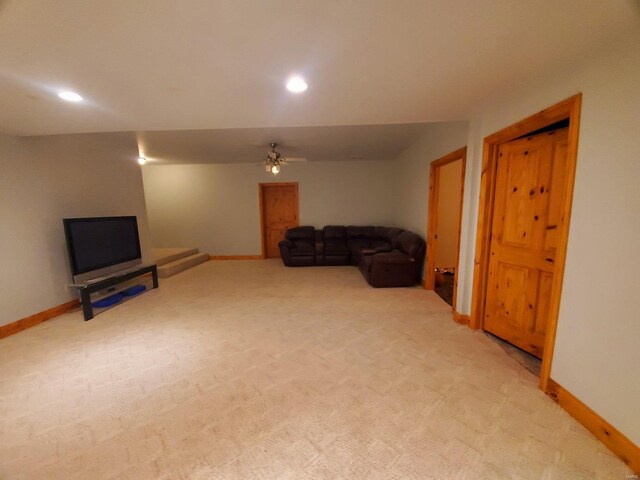 104 E Bryan St, Ewing, MO 63440 - living room featuring light colored carpet, recessed lighting, and baseboards