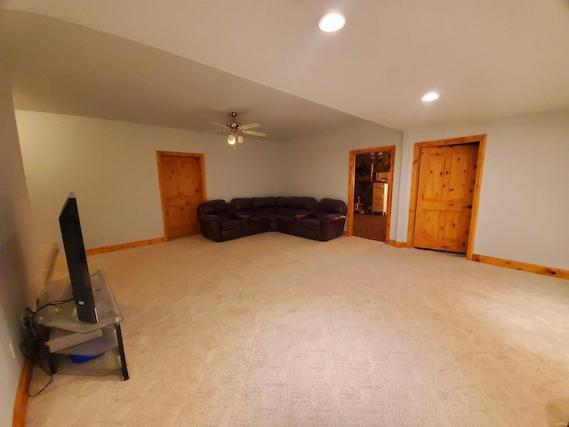 104 E Bryan St, Ewing, MO 63440 - carpeted living room with ceiling fan, recessed lighting, and baseboards