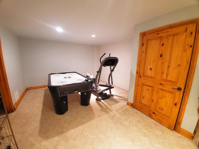 104 E Bryan St, Ewing, MO 63440 - rec room featuring carpet, recessed lighting, and baseboards