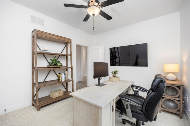7121 Lost Oak Dr, Edwardsville, IL 62025 - office area featuring light carpet, baseboards, and a ceiling fan