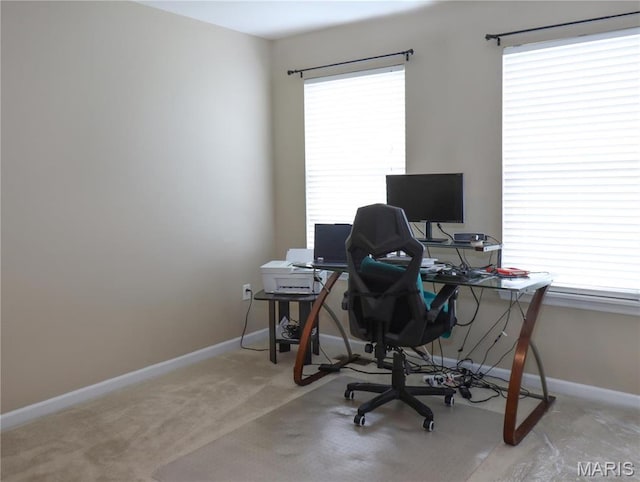 6804 Laurel Springs Ct, Fairview Heights, IL 62208 - office area with baseboards, light carpet, and healthy amount of natural light