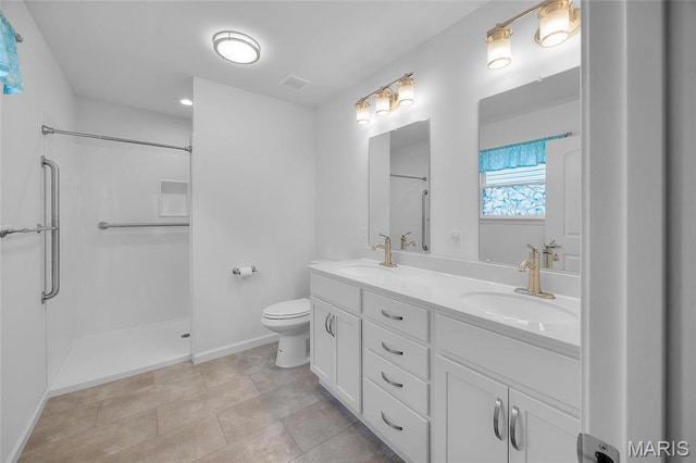 1542 Hickory Lndg, De Soto, MO 63020 - full bathroom featuring double vanity, toilet, baseboards, and a shower