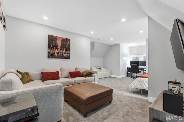 4716 Olive St, Saint Louis, MO 63108 - living area with light carpet, recessed lighting, and baseboards