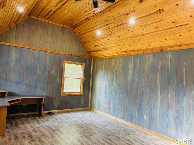 19125 County Road 1220, St James, MO 65559 - bonus room with vaulted ceiling, wood walls, wood ceiling, wood finished floors, and baseboards