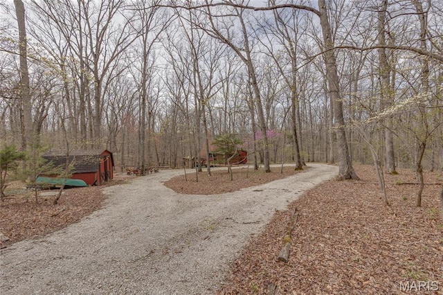 628 W St Gallen Dr, Innsbrook, MO 63390 - view of dirt / gravel driveway with a forest view