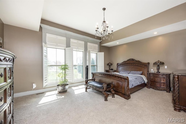 7032 Koufax Ct, Edwardsville, IL 62025 - bedroom featuring a chandelier, carpet floors, multiple windows, and recessed lighting