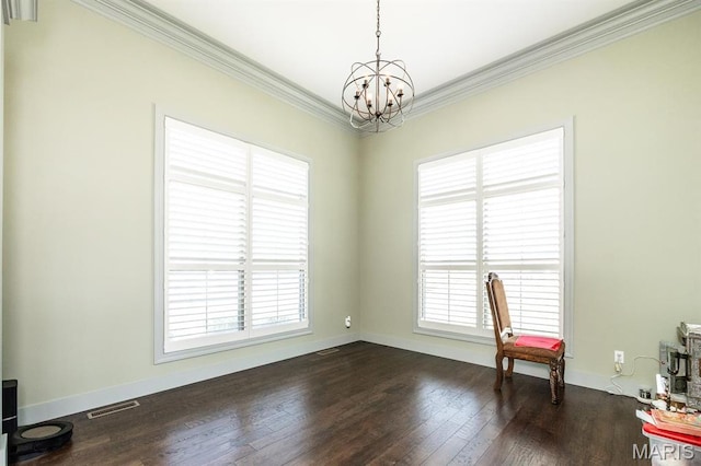 7032 Koufax Ct, Edwardsville, IL 62025 - unfurnished room featuring a chandelier, crown molding, dark wood-style flooring, and baseboards