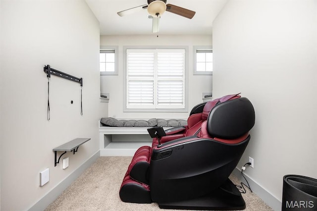 7032 Koufax Ct, Edwardsville, IL 62025 - living area with carpet flooring, a ceiling fan, and baseboards