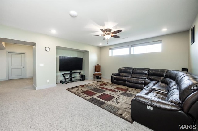7032 Koufax Ct, Edwardsville, IL 62025 - living area with a ceiling fan, carpet floors, recessed lighting, and baseboards