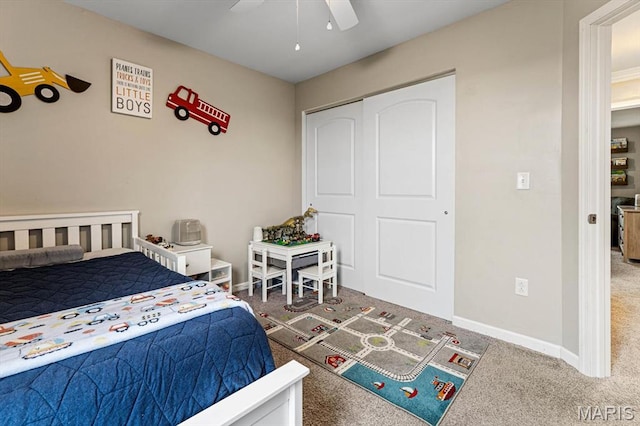 6833 Brandywine Ct, Fairview Heights, IL 62208 - carpeted bedroom featuring baseboards and a ceiling fan