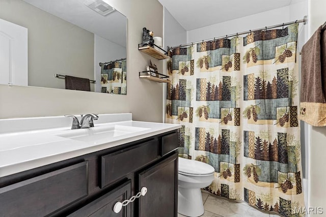 6833 Brandywine Ct, Fairview Heights, IL 62208 - bathroom featuring marble finish floors, toilet, vanity, and a shower with curtain