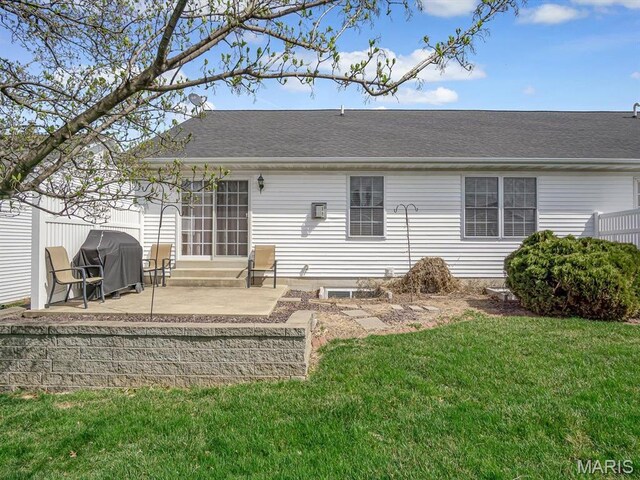 105 Megan Ct, Valmeyer, IL 62295 - back of house with a patio, a lawn, and entry steps