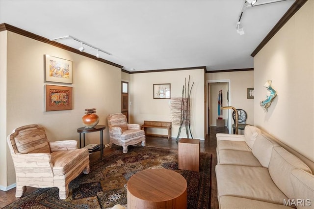 4466 W Pine Blvd Unit 15C, Saint Louis, MO 63108 - living area with track lighting, ornamental molding, and wood finished floors