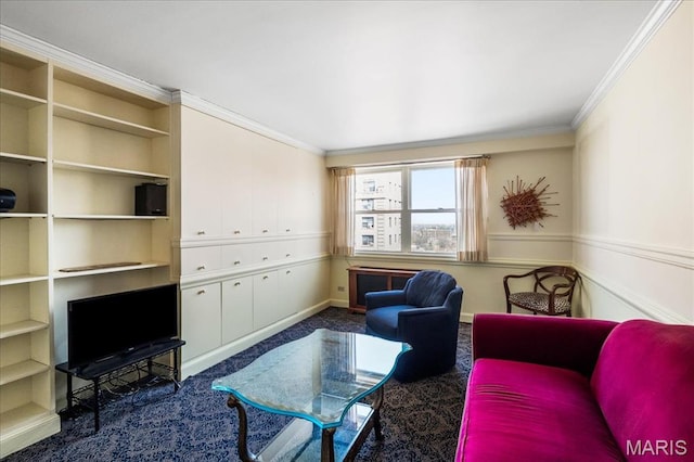 4466 W Pine Blvd Unit 15C, Saint Louis, MO 63108 - carpeted living area featuring ornamental molding and baseboards