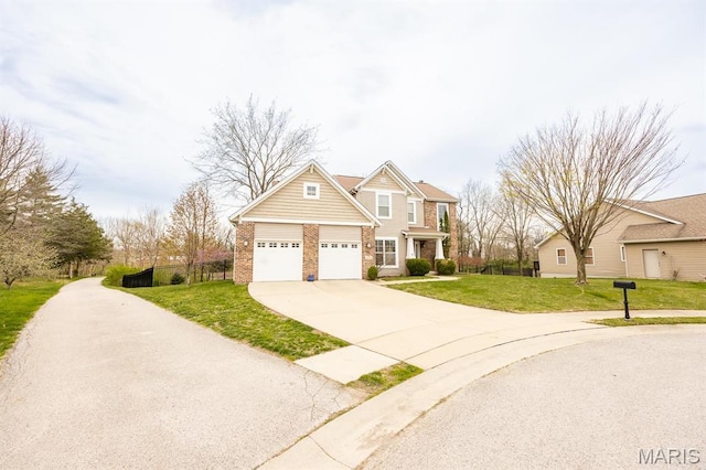 view of front facade with concrete driveway and brick siding