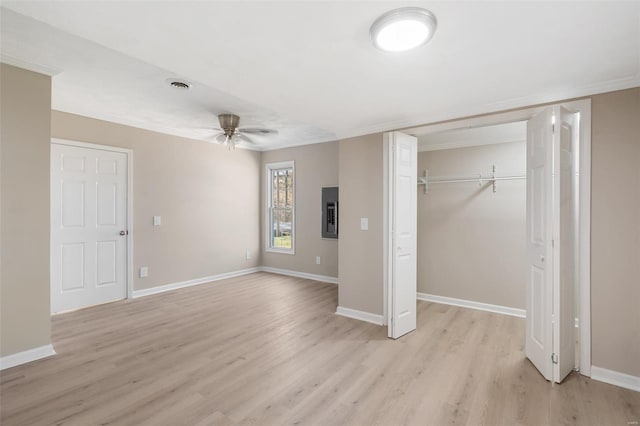 1107 Hickory St, Poplar Bluff, MO 63901 - unfurnished bedroom featuring light wood-type flooring, baseboards, a closet, and ceiling fan