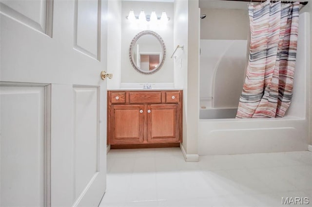 1106 Grandsir Ave, Rolla, MO 65401 - full bathroom featuring shower / tub combo with curtain, vanity, and tile patterned flooring