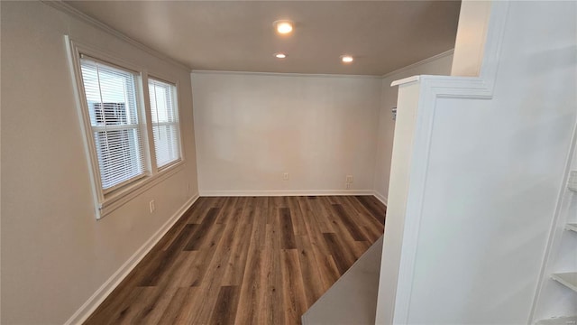 3240 Airway Ave, Saint Louis, MO 63114 - empty room featuring ornamental molding, dark wood-style floors, baseboards, and recessed lighting