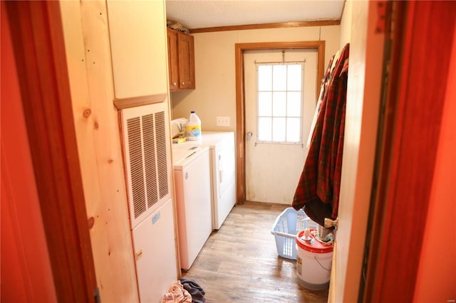 25125 Ash Dr, Grovespring, MO 65662 - clothes washing area featuring cabinet space, washer and clothes dryer, and light wood finished floors