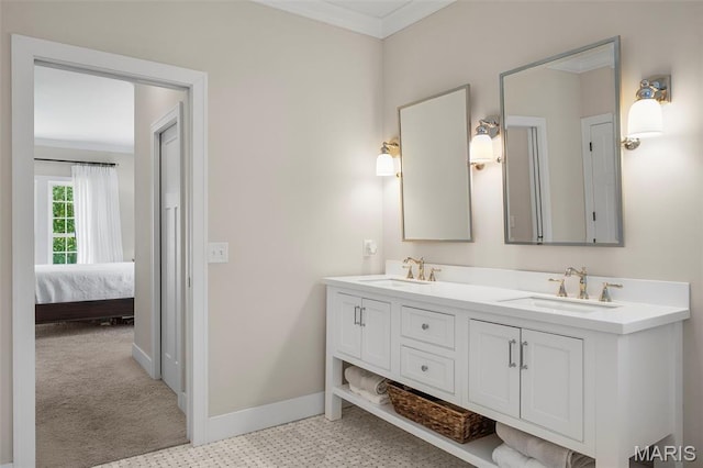 1178 Turnberry Dr, Innsbrook, MO 63390 - ensuite bathroom featuring crown molding, double vanity, baseboards, and tile patterned floors