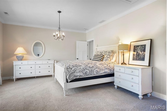 1178 Turnberry Dr, Innsbrook, MO 63390 - bedroom featuring light colored carpet, crown molding, a chandelier, and baseboards