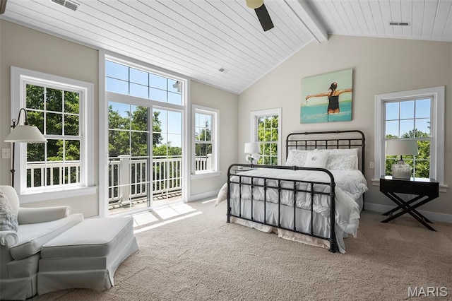 1178 Turnberry Dr, Innsbrook, MO 63390 - carpeted bedroom with multiple windows, wood ceiling, access to exterior, and a ceiling fan