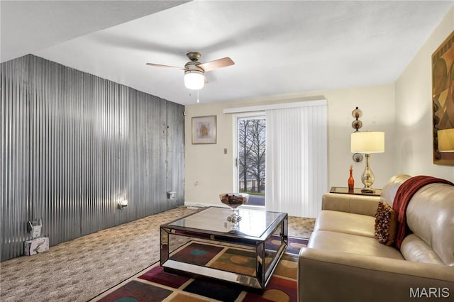 3110 Autumn Shores Dr, Maryland Heights, MO 63043 - living area featuring a ceiling fan and carpet flooring