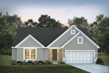 219 Kreder Ln, Saint Charles, MO 63304 - view of front facade with driveway, board and batten siding, and a lawn