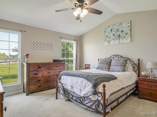 508 Southview Dr, Waterloo, IL 62298 - bedroom with lofted ceiling, light carpet, ceiling fan, and baseboards