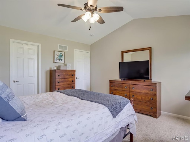508 Southview Dr, Waterloo, IL 62298 - bedroom with carpet flooring, lofted ceiling, baseboards, and a ceiling fan