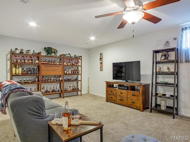 508 Southview Dr, Waterloo, IL 62298 - living area featuring carpet, ceiling fan, and baseboards