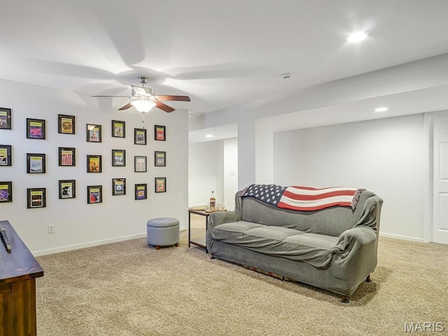 508 Southview Dr, Waterloo, IL 62298 - living area with carpet floors, ceiling fan, recessed lighting, and baseboards