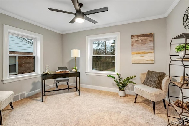 83 Chafford Woods, Saint Louis, MO 63144 - carpeted office with plenty of natural light, ornamental molding, and ceiling fan