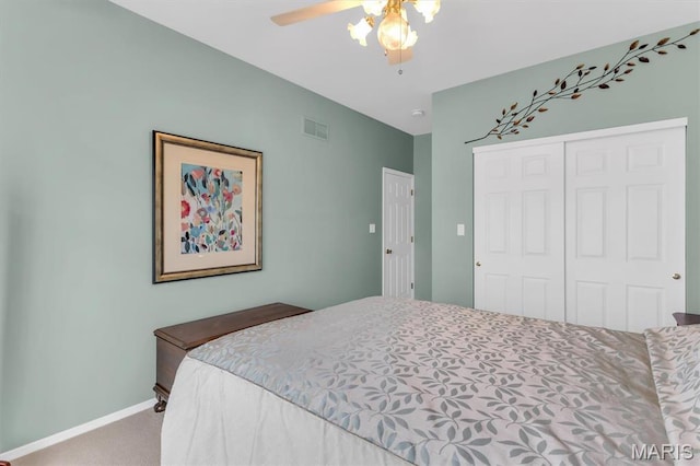 13463 Keller Ridge Cv, Saint Louis, MO 63128 - bedroom with a closet, carpet flooring, a ceiling fan, and baseboards