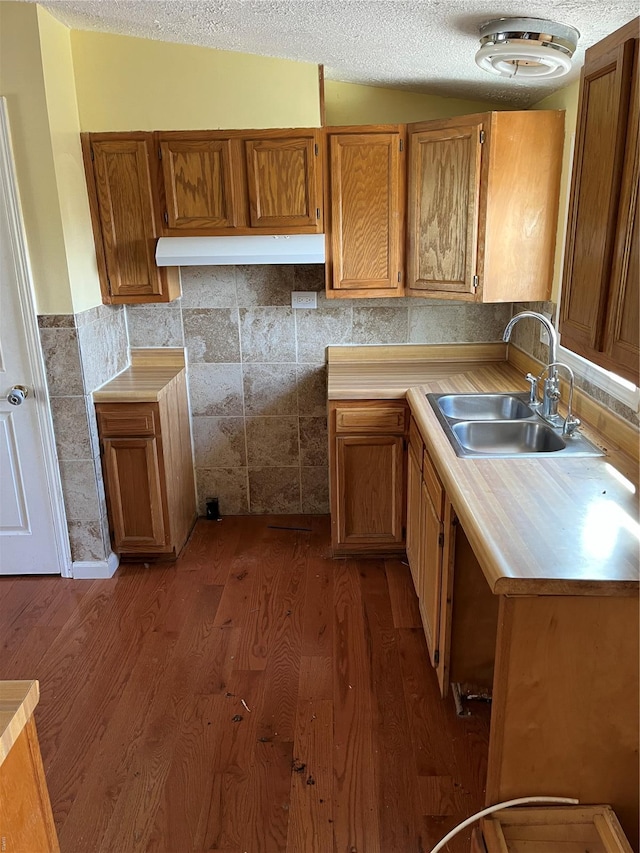 2717 Creon Ct, De Soto, MO 63020 - kitchen featuring a sink, brown cabinetry, and a textured ceiling