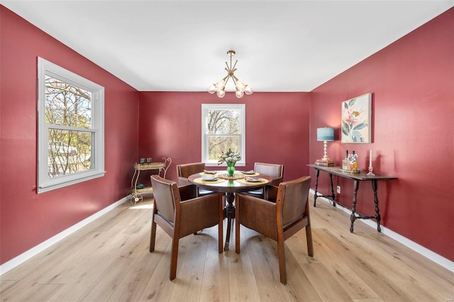 1300 Hudson Rd, Saint Louis, MO 63135 - dining space featuring a chandelier, baseboards, and wood finished floors
