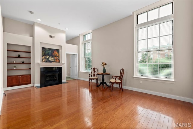 1515 Lafayette Ave Unit 316, Saint Louis, MO 63104 - living area with hardwood / wood-style flooring, baseboards, and built in shelves